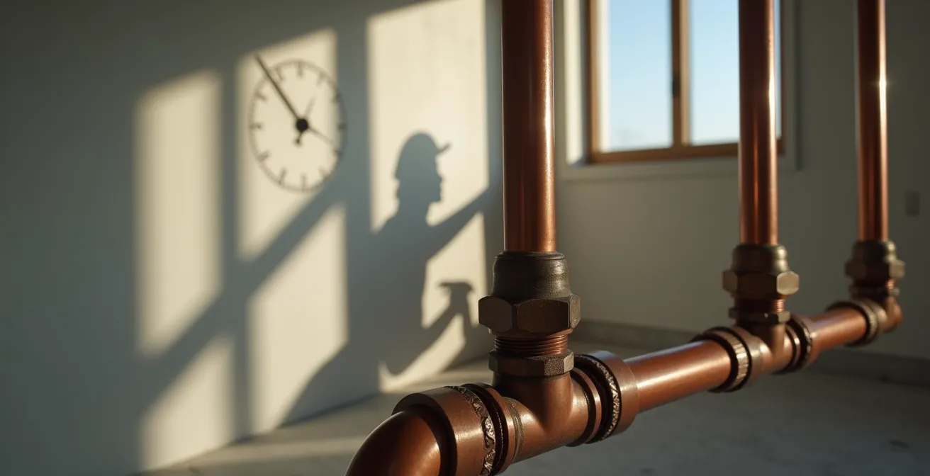 Chronomètre montrant la différence de temps d'installation entre soudure et sertissage dans un chantier québécois