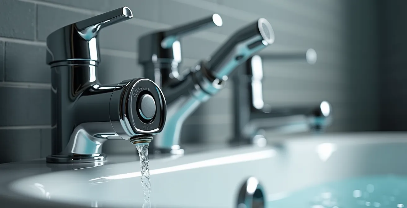 Vue détaillée d'un dispositif anti-siphon installé sur une douchette de bain moderne