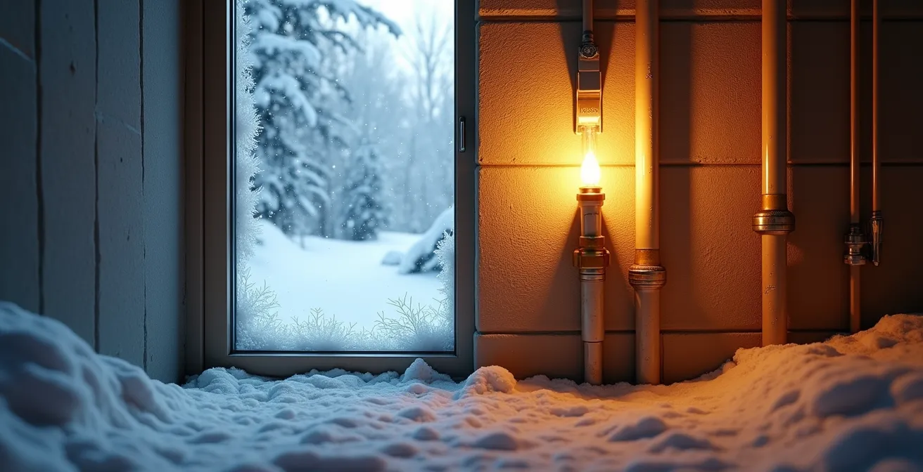 Vue en coupe d'une installation verticale de clapet sur tuyau de refoulement dans un sous-sol