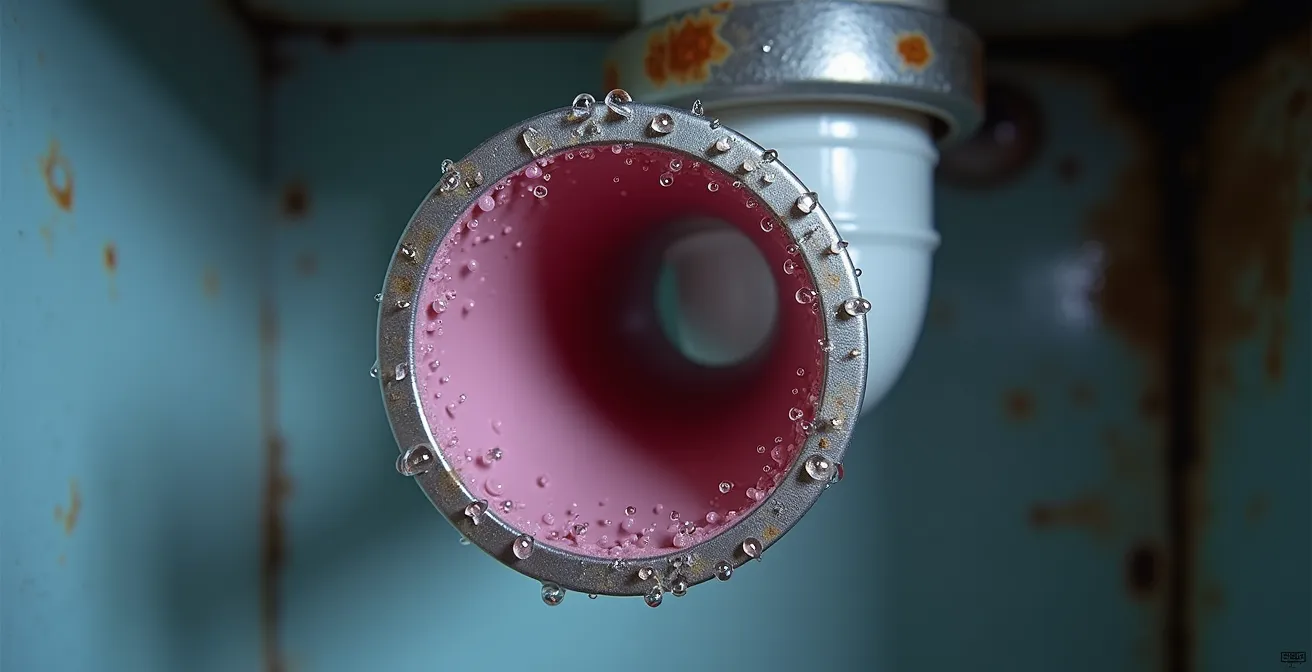 Vue macro d'un siphon de drain avec protection antigel pour l'hiver